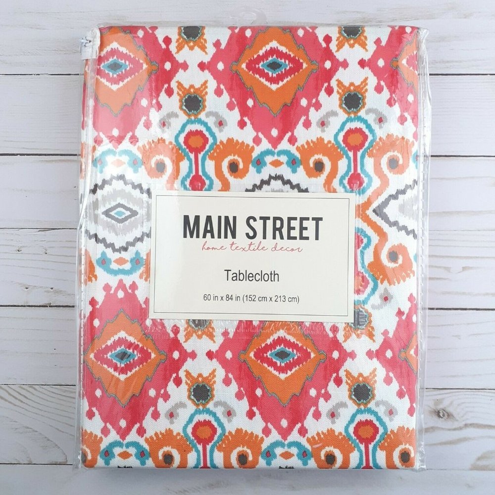 Fabric Tablecloth Southwest Abstract 60x84 Orange Teal